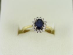 DIAMOND & SAPPHIRE RING 18CT GOLD LADIES SIZE L 1/2 750 3.1G EN95