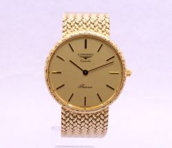 NOS LONGINES PRESENCE 9K GOLD QUARTZ WATCH 33MM 24.321.523 GENTS 375 7.5