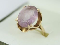 AMETHYST SOLITAIRE RING 9CT GOLD LADIES STUNNING SIZE N 1/2 375 4.8G CZ44