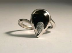 CERAMIC & 0.10CT DIAMONDS RING/ BLACK/ STERLING SILVER