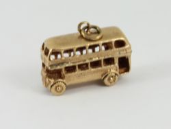 DOUBLE DECKER BUS CHARM VINTAGE 9CT GOLD 375 CHARMS PENDANT 3.9G EO24