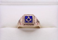 9K YELLOW GOLD MASONIC SIGNET RING SIZE V GENTS VINTAGE RARE GIFT 4.7G AAD206