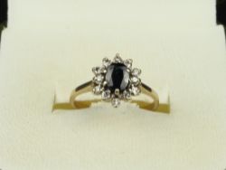 DIAMOND & SAPPHIRE HALO RING 9CT GOLD LADIES SIZE H 1/2 375 2G FE92