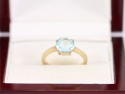 AQUAMARINE SOLITARE RING 9CT GOLD LADIES STUNNING SIZE M 375 2.5G AZ36