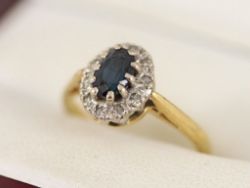 DIAMOND SAPPHIRE HALO RING 18CT GOLD LADIES SIZE I 750 3G BN2