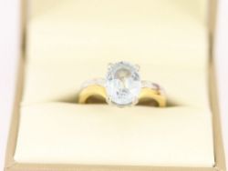 AQUAMARINE SOLITAIRE RING 18CT TWO TONE LADIES SIZE J 1/2 750 5G CG93