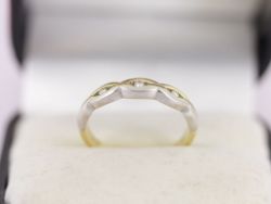 DIAMOND TRILOGY RING 14K GOLD BI METAL WHITE YELLOW LADIES SIZE N M44