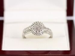 DIAMOND CLUSTER RING STERLING SILVER LADIES STUNNING SIZE Q 1/2 925 2.8G AX76