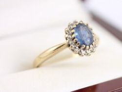 DIAMOND AND SAPPHIRE HALO RING 9CT GOLD LADIES SIZE L 375 2.9G AG23