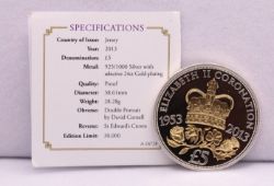 TWO RARE STERLING SILVER £5 PROOF COINS 24K GOLD FAITHFUL CORONATION AAC720