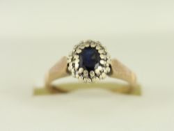DIAMOND SAPPHIRE RING 9CT GOLD LADIES SIZE L 1/2 375 2.9G DC93