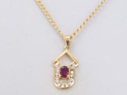 DIAMOND PENDANT 9CT GOLD RUBY CLUSTER LADIES IDEAL GIFT 375 NECKLACE R35