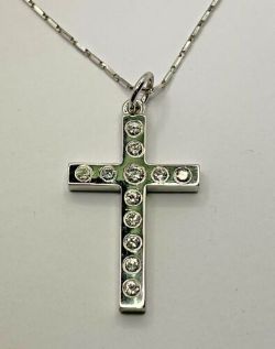 1.30CT HAND MADE DIAMOND CROSS 18CT WHITE GOLD/18CT WHITE GOLD CHAIN