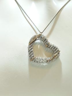1CT DIAMOND HEART PENDANT/WHITE & YELLOW GOLD