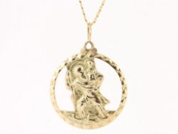 ST CHRISTOPHER PENDANT 9CT GOLD CURB CHAIN NECKLACE 18