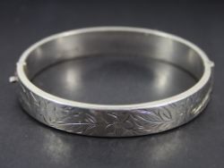 FLORAL HINGED BANGLE STERLING SILVER LADIES STUNNING BRACELET 7