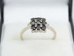 DIAMOND AND SAPPHIRE ENGAGEMENT CLUSTER RING 9CT WHITE GOLD LADIES SIZE N S82