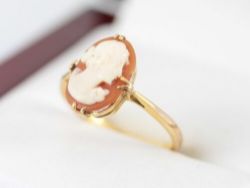 CAMEO RING 9CT GOLD LADIES SIZE P PORTRAIT VINTAGE SOLID 375 F44