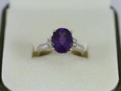 DIAMOND & AMETHYST RING 18CT WHITE GOLD LADIES SIZE L 1/4 750 4.2G EO18