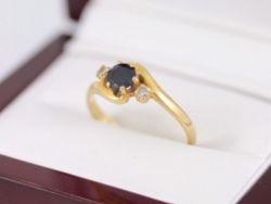 SAPPHIRE TRILOGY RING 18CT GOLD LADIES STUNNING SIZE N 1/2 750 I14