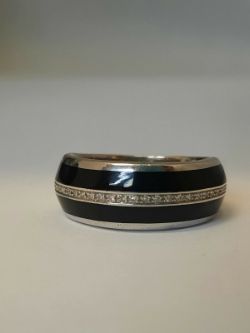 CERAMIC & 0.10CT DIAMONDS RING/BLACK STIRLING SILVER