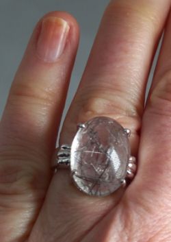 LARGE OVAL GREY TOURMALINE QUARTS RING/ WHITE GOLD