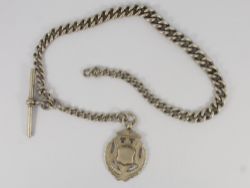 VINTAGE ALBERT CHAIN POCKET WATCH FOB T BAR STERLING SILVER 925 41G IB14