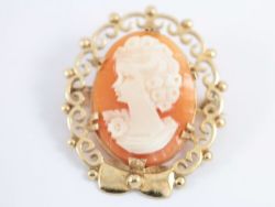CAMEO BROOCH 9CT GOLD LADIES VINTAGE PIN BADGE 375 F52