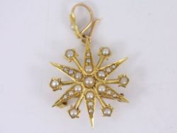 SEED PEARL STAR PENDANT 15CT GOLD LADIES STUNNING BROOCH VINTAGE 4.5G AN30