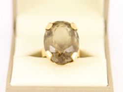 SMOKEY QUARTZ SOLITAIRE RING 18CT GOLD LADIES STUNNING SIZE L 750 7.7G CH74