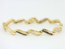 DIAMOND & SAPPHIRE BRACELET 9CT GOLD LADIES STUNNING 7