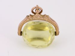 LEMON QUARTZ FOB 9CT GOLD VINTAGE POCKET WATCH ALBERT CHAIN ANTIQUE 8.1G CR59