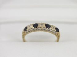DIAMOND AND SAPPHIRE RING 9CT GOLD LADIES VINTAGE SIZE K 1/2 K3