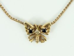 DIAMOND & SAPPHIRE BUTTERFLY PENDANT 9CT GOLD LADIES STUNNING 375 3G EQ11