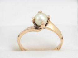PEARL SOLITAIRE RING 9CT GOLD STUNNING LADIES 375 SIZE P A83