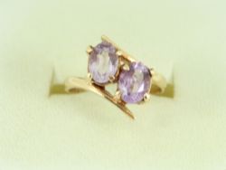 AMETHYST TWO STONE RING 9CT GOLD LADIES STUNNING SIZE L 375 3.1G EP85