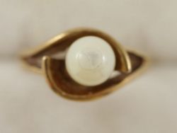 PEARL RING 9CT GOLD LADIES STUNNING SOLITAIRE 375 SIZE M 1/2 Q50
