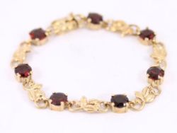 GOLD GARNET FLORAL BRACELET 9CT LADIES STUNNING 375 12.7G AZ100