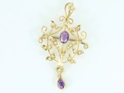 VINTAGE AMETHYST & SEED PEARL BROOCH 9CT GOLD LADIES STUNNING 375 4.3G EQ10