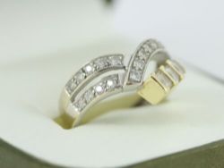LADIES STUNNING RING 14K TWO TONE GOLD SIZE N 1/4 585 4.3G CX78