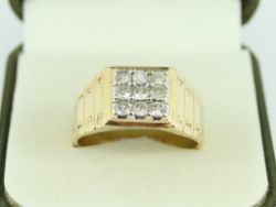 DIAMOND CLUSTER SIGNET RING 14K GOLD GENTS STUNNING SIZE W 1/2 585 7.3G FR46