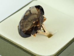 SMOKY QUARTZ SOLITAIRE RING 14K GOLD LADIES STUNNING SIZE M 1/4 585 7.8G FR34