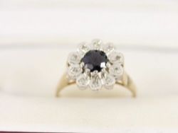 DIAMOND SAPPHIRE HALO RING 9CT GOLD LADIES SIZE K 1/2 375 2.4G BJ85