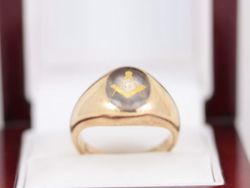 MASONIC GENT'S 10K GOLD RING QUARTZ VINTAGE SIZE W N67