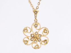 SEED PEARL PENDANT 9CT GOLD LADIES CHAIN NECKLACE 16.5