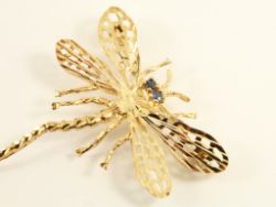 DRAGONFLY SAPPHIRE BROOCH 9CT GOLD LADIES STUNNING 375 4.8G FJ65