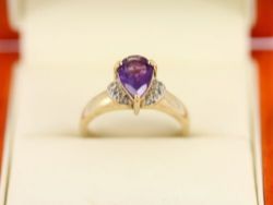 PEAR CUT AMETHYST SOLITAIRE RING 9CT GOLD LADIES SIZE N 375 2.8G BF52