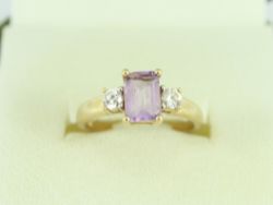 AMETHYST TRILOGY RING 9CT GOLD LADIES STUNNING SIZE L 375 2.3G EP87