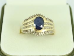 SAPPHIRE & DIAMOND RING 14K GOLD LADIES STUNNING SIZE J 585 4.6G EQ9