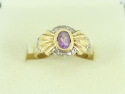 DIAMOND & AMETHYST RING 9CT GOLD LADIES SIZE L 375 3.5G EP96